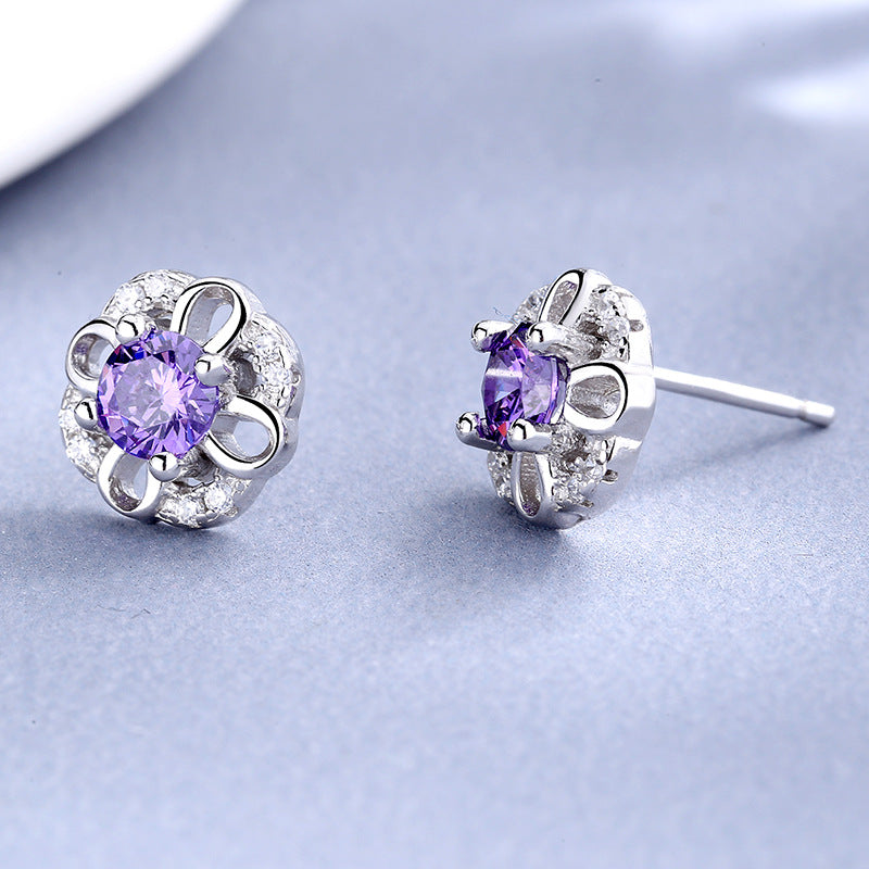 Women's stud earrings with delicate flower design and sparkling crystals Style and Serve