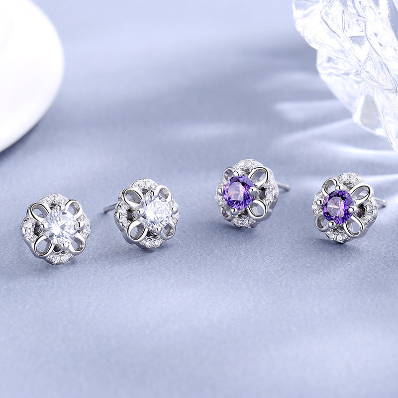 Women's stud earrings with delicate flower design and sparkling crystals Style and Serve