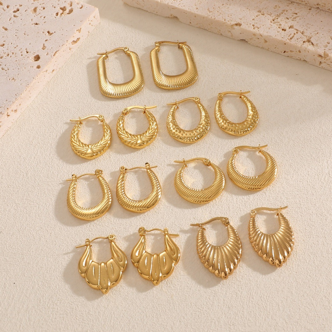 Women's Hanging Earrings with Integrated, Textured Design Style and Serve