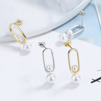 Women's stud earrings with modern oval design and elegant pearls Style and Serve