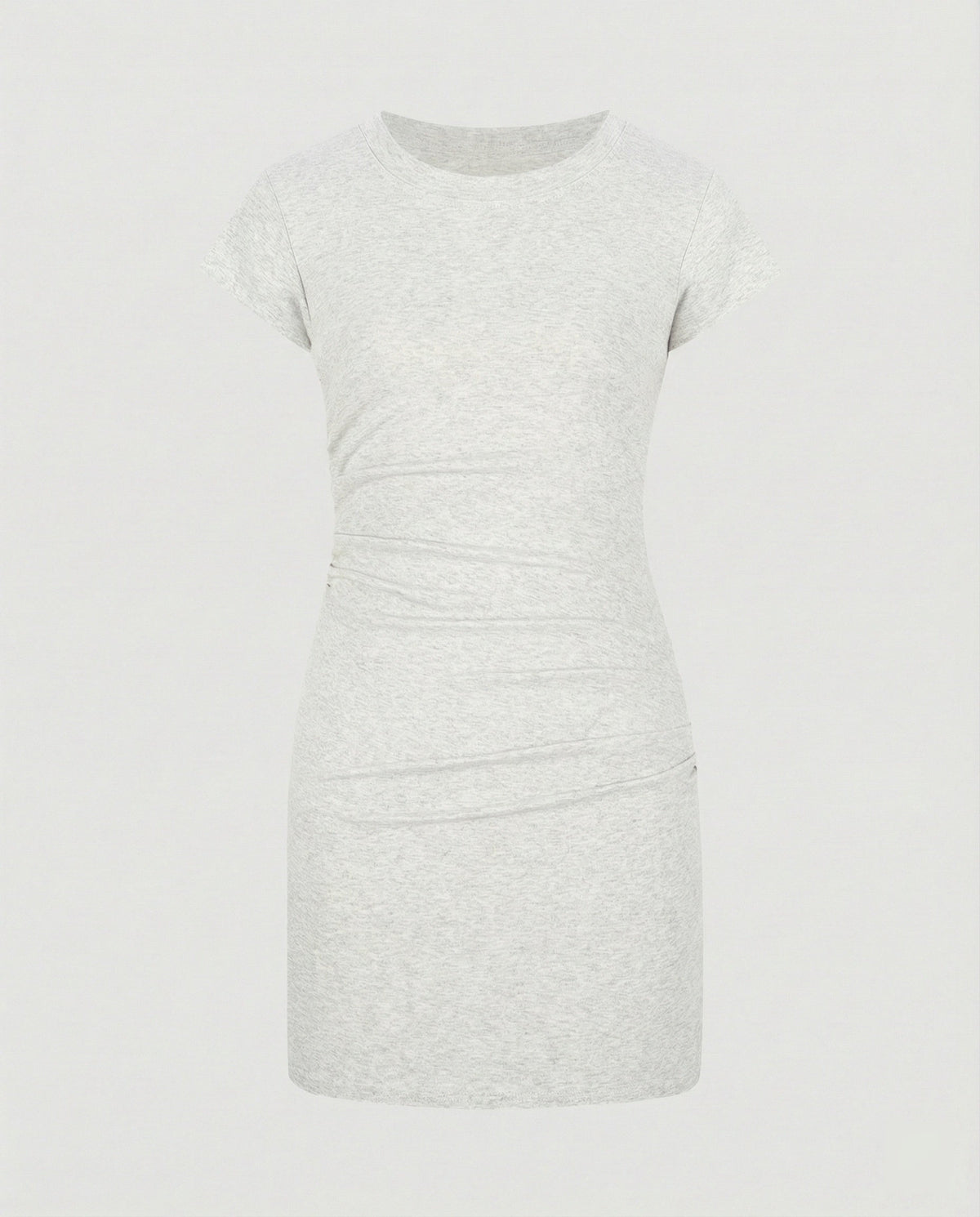 Figure-hugging mini dress with round neck and gathers for summer